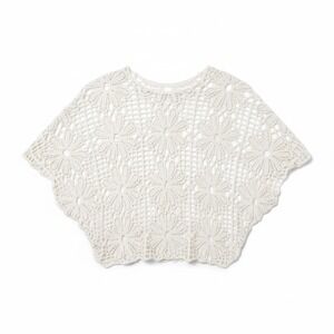 Boho Crochet Open Knit Poncho Top 2X Ivory Floral Lace Beach Cover Up Plus Size